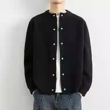 拓菲 绿松石纽扣外套男款秋季慵懒圆领美式棒球领夹克针织衫 男女同款