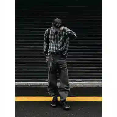 拓菲 美式复古韩系格子重磅磨毛衬衣早春松弛感休闲宽松外套衬衫 男女同款