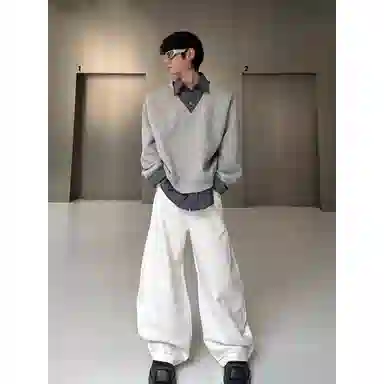 拓菲 美式复古假两件设计感休闲简约女春秋百搭潮牌时尚上衣卫衣 男女同款