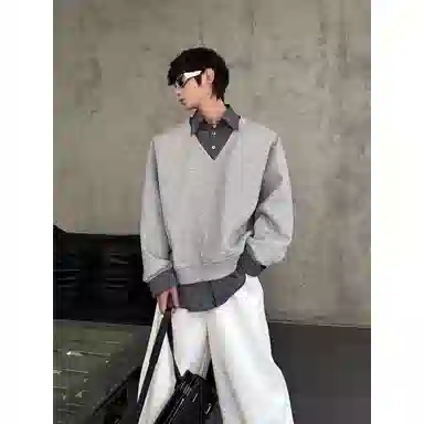 拓菲 美式复古假两件设计感休闲简约女春秋百搭潮牌时尚上衣卫衣 男女同款