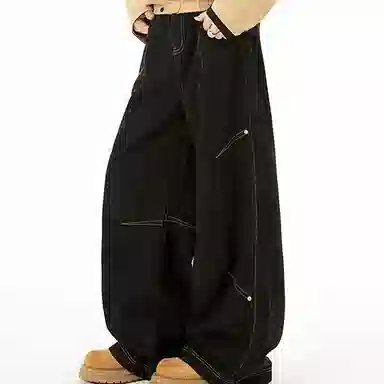 拓菲 美式阔腿高街宽松潮牌休闲牛仔裤 男女同款