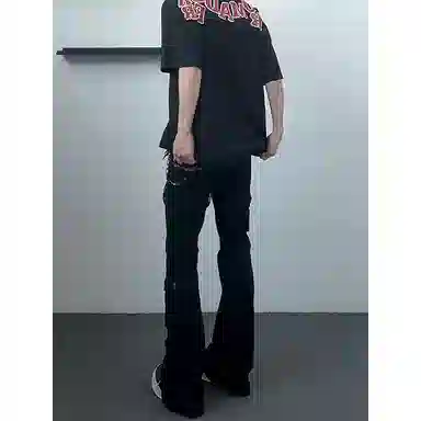 拓菲 美式复古接头百搭时尚高街工装裤子设计感绑带痞帅炸街直筒牛仔裤 男女同款