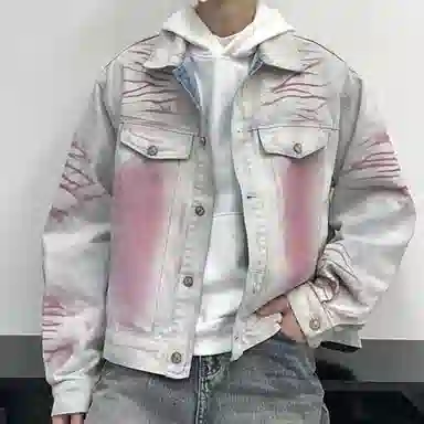 拓菲 涂鸦水洗牛仔外套春秋美式复古潮流痞帅嘻哈宽松休闲工装夹克 男女同款