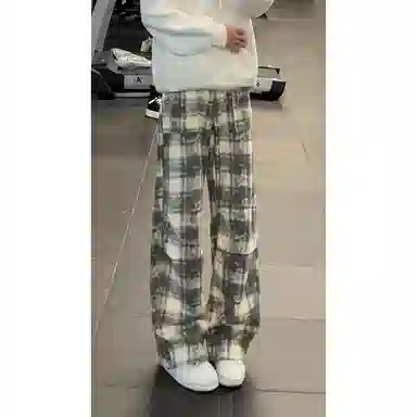 拓菲 美式复古格子长裤裤子男款秋春垂感高级感直筒裤宽松运动休闲牛仔裤 男女同款