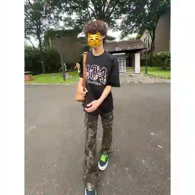 拓菲 美式高街迷彩微喇夏季薄款工装裤子高腰窄版直筒喇叭裤牛仔裤男款 男女同款