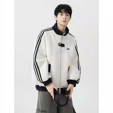 拓菲 三条杠棒球服休闲开衫男秋冬款潮牌学院风情侣百搭运动外套夹克 男女同款