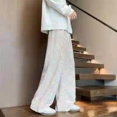 拓菲 彩虹糯米裤女秋季季高腰慵懒垂感直筒小个子针织加绒阔腿裤子休闲裤 男女同款