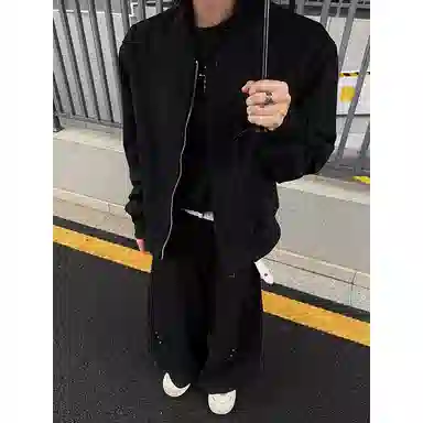 拓菲 秋季男重磅水洗黑红拼色设计硬挺美式潮流短款外套棒球服夹克 男女同款