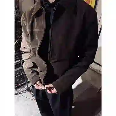 拓菲 绒皮痞帅工装翻领美拉德休闲复古正肩巴恩风外套男高级感短款夹克 男女同款