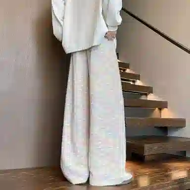 拓菲 彩虹糯米裤女秋季季高腰慵懒垂感直筒小个子针织加绒阔腿裤子休闲裤 男女同款