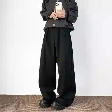 拓菲 廓形垂感褶皱半松紧小西裤男装秋季直筒设计阔腿拖地西装长裤休闲裤 男女同款
