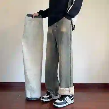 拓菲 美式复古阔腿男士直筒宽松潮流高街休闲长裤子男款秋季牛仔裤 男女同款