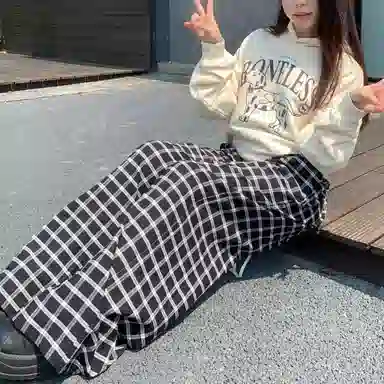 悍戈 美式复古慵懒风透气宽松直筒格子垂感百搭运动休闲裤 男女同款