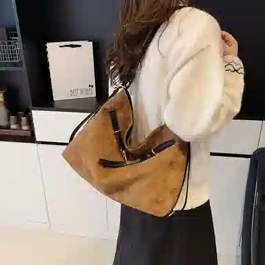 度森袋鼠 时尚复古高级感大容量托特包上班通勤 鹿皮绒 单肩包 常规 女款 多色