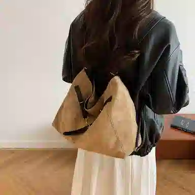 度森袋鼠 时尚复古高级感大容量托特包上班通勤 鹿皮绒 单肩包 常规 女款 多色