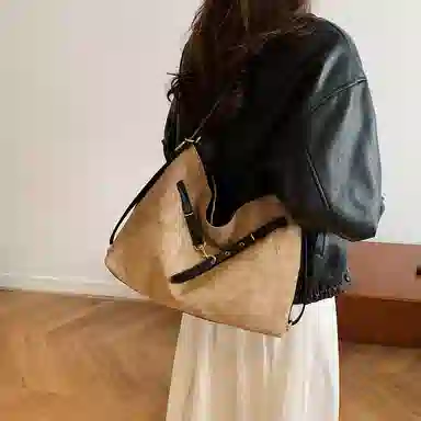 度森袋鼠 时尚复古高级感大容量托特包上班通勤 鹿皮绒 单肩包 常规 女款 多色