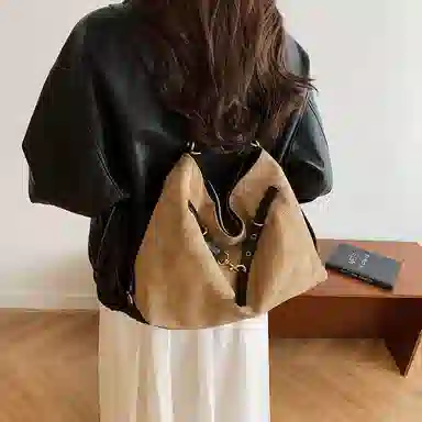 度森袋鼠 时尚复古高级感大容量托特包上班通勤 鹿皮绒 单肩包 常规 女款 多色