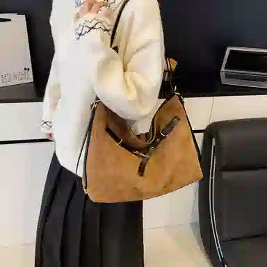 度森袋鼠 时尚复古高级感大容量托特包上班通勤 鹿皮绒 单肩包 常规 女款 多色