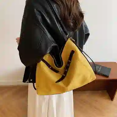 度森袋鼠 时尚复古高级感大容量托特包上班通勤 鹿皮绒 单肩包 常规 女款 多色