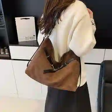 度森袋鼠 时尚复古高级感大容量托特包上班通勤 鹿皮绒 单肩包 常规 女款 多色