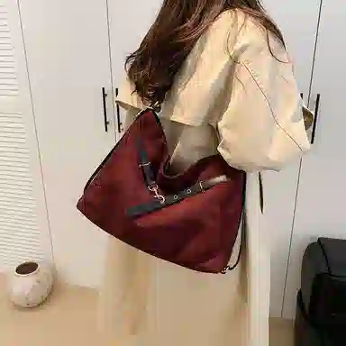 度森袋鼠 时尚复古高级感大容量托特包上班通勤 鹿皮绒 单肩包 常规 女款 多色