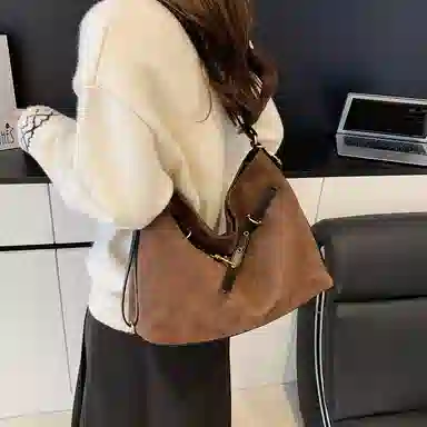 度森袋鼠 时尚复古高级感大容量托特包上班通勤 鹿皮绒 单肩包 常规 女款 多色