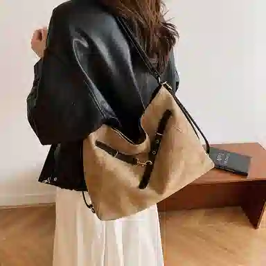 度森袋鼠 时尚复古高级感大容量托特包上班通勤 鹿皮绒 单肩包 常规 女款 多色