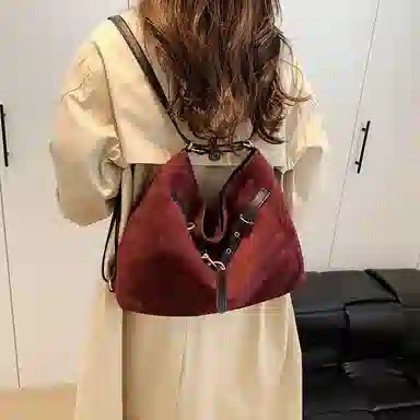 度森袋鼠 时尚复古高级感大容量托特包上班通勤 鹿皮绒 单肩包 常规 女款 多色