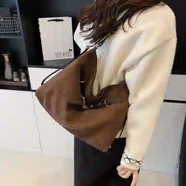 度森袋鼠 时尚复古高级感大容量托特包上班通勤 鹿皮绒 单肩包 常规 女款 多色