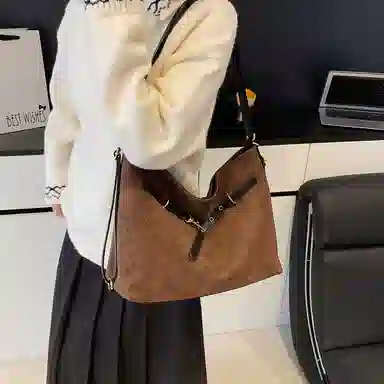 度森袋鼠 时尚复古高级感大容量托特包上班通勤 鹿皮绒 单肩包 常规 女款 多色