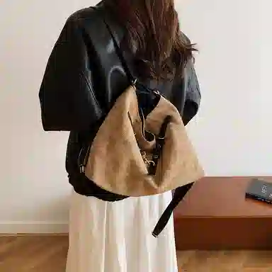 度森袋鼠 时尚复古高级感大容量托特包上班通勤 鹿皮绒 单肩包 常规 女款 多色