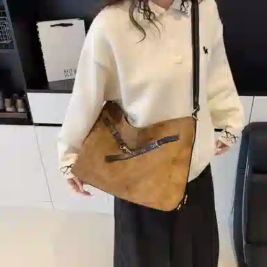 度森袋鼠 时尚复古高级感大容量托特包上班通勤 鹿皮绒 单肩包 常规 女款 多色