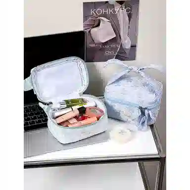 吉圣瑞 小香风蝴蝶结高颜值清新糖果色收纳包旅行便携手提化妆品护肤品收纳包洗漱包