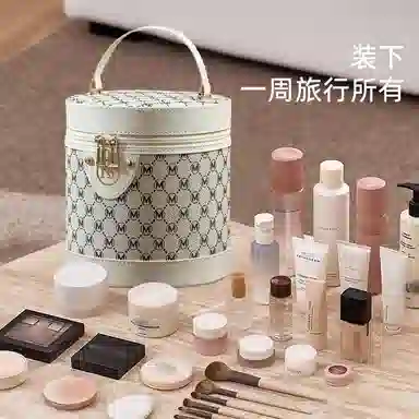 吉圣瑞美拉德色水桶包化妆箱大容量化妆包多功能防水手提便携 收纳便携