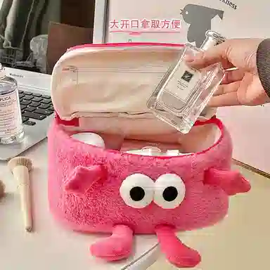 不掉毛吉圣瑞 手提大眼仔化妆包可爱便携式大容量旅行洗漱护肤品口红整理收纳袋