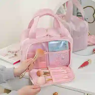 吉圣瑞 双宽开口大容量蓬松化妆包女高端旅行便携式洗漱收纳包