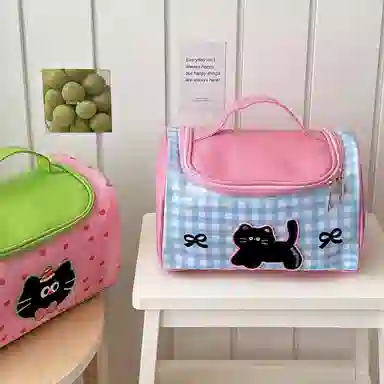 吉圣瑞少女心猫咪手提化妆包女便携式大容量可爱化妆品收纳包旅行洗漱包化妆包 收纳便携
