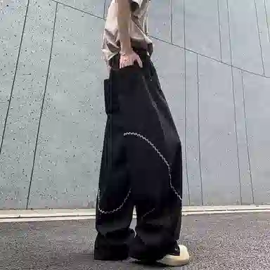 梓润格 双拉链夹克设计感不规则连帽上衣外套刺绣牛仔裤街头中性风设计感阔腿拖地裤休闲运动套装 男女同款