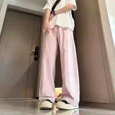 梓润格 美式斜切裤子春夏季潮牌高街弯刀裤大码宽松基础简约时尚百搭阔腿裤休闲裤 男女同款