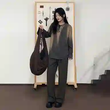 梓润格 假两件扎染老钱风内搭上衣无性别主义简约经典时尚潮流美式酷飒卫衣高级感阔腿高街宽松设计感弯刀裤休闲运动套装 男女同款
