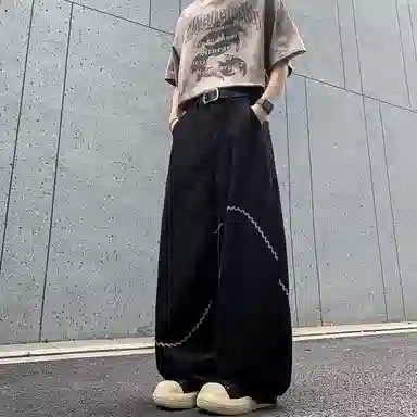 梓润格 双拉链夹克设计感不规则连帽上衣外套刺绣牛仔裤街头中性风设计感阔腿拖地裤休闲运动套装 男女同款