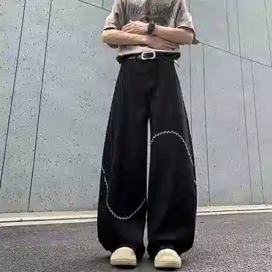 梓润格 双拉链夹克设计感不规则连帽上衣外套刺绣牛仔裤街头中性风设计感阔腿拖地裤休闲运动套装 男女同款
