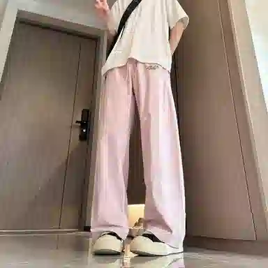 梓润格 美式斜切裤子春夏季潮牌高街弯刀裤大码宽松基础简约时尚百搭阔腿裤休闲裤 男女同款