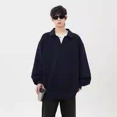 梓润格 潮牌高颜值老钱风复古提花肌理感宽松假两件螺纹下摆上衣牛仔高街明线设计阔腿长裤休闲运动套装 男女同款