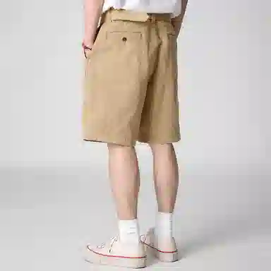 实年服工 单件手作系列 重磅水洗宽松纯色休闲透气五分工装短裤 男款