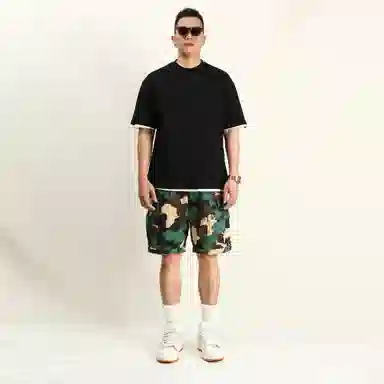 实年服工 迷彩潮牌宽松休闲多袋五分工装短裤 男款