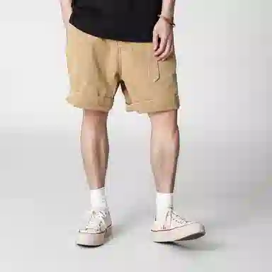 实年服工 单件手作系列 重磅水洗宽松纯色休闲透气五分工装短裤 男款