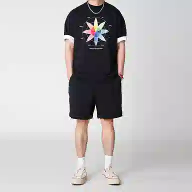 实年服工 单件手作系列 重磅水洗宽松纯色休闲透气五分工装短裤 男款