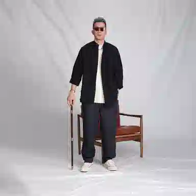 实年服工 高端质感宽松直筒休闲裤 男款 藏灰蓝