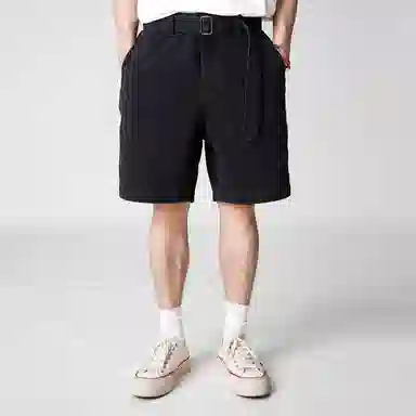 实年服工 单件手作系列 重磅水洗宽松纯色休闲透气五分工装短裤 男款